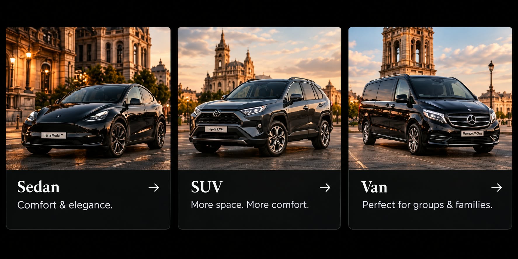 JUMBO DRIVE vehicle options: Sedan, SUV, and Van